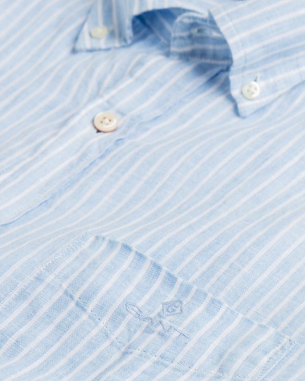 Regular Fit Stripe Linen Shirt - Capri Blue