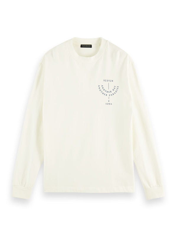 Artwork print organic cotton long-sleeved T-shirt - Denim White - 160838